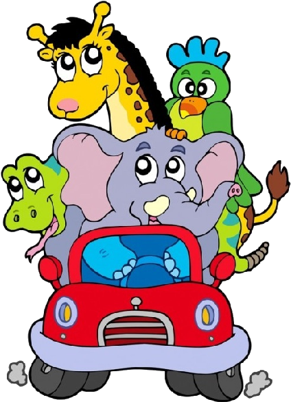 Funny Cartoon Animals In Red Car - Projeto Animais Da Africa (600x600)