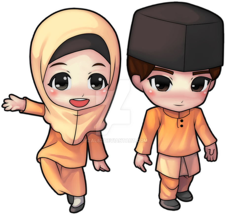 Chibi Baju Kurung Cartoon Clip Art - Baju Kurung Cartoon (917x871)