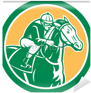 Jockey Horse Racing Circle Retro Wall Mural • Pixers® - Jockey Horse Racing Shield Retro Card (400x400)