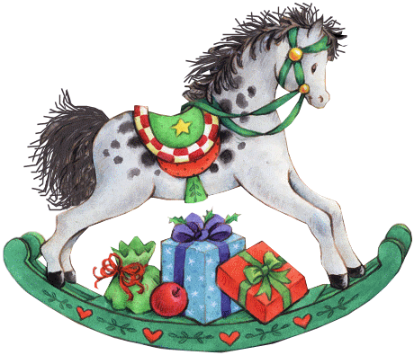 Rocking Horse With Presents - Christmas Rocking Horse Clipart (460x395)
