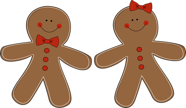 Free Gingerbread Man Clipart Pictures - Gingerbread Man And Woman (600x349)