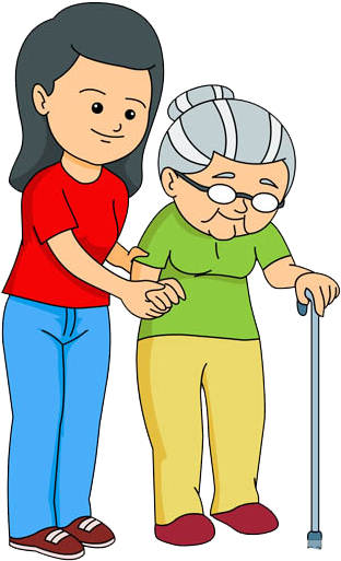 Girl Helping Old Lady - Help Clipart (338x534)