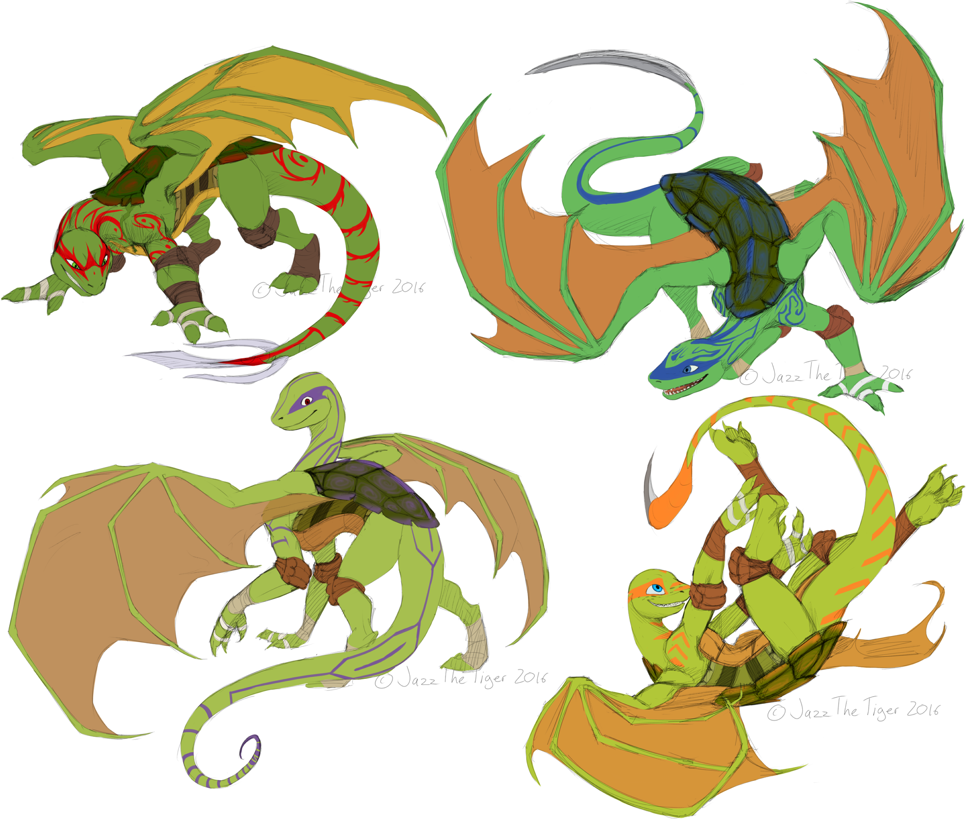 Dragon Clipart Ninja - Ninja Turtles As Dragons (2000x1636)