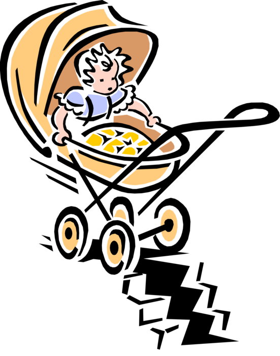 Vector Illustration Of 1950's Vintage Style Child Stroller - Vector Illustration Of 1950's Vintage Style Child Stroller (551x700)