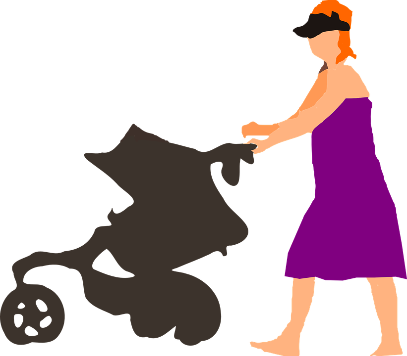 Stroller Baby, Lady, Woman, Mom, Push, Walking, Mother, - Mom Pushing Stroller Clipart (821x720)