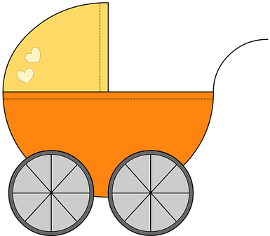 Cart Baby Carriage Yellow Orange Child Bab - Carrinho De Bebe Png (404x340)