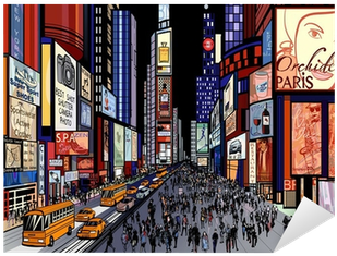 Night View Of Times Square Sticker • Pixers® • We Live - Times Square Illustration (400x400)