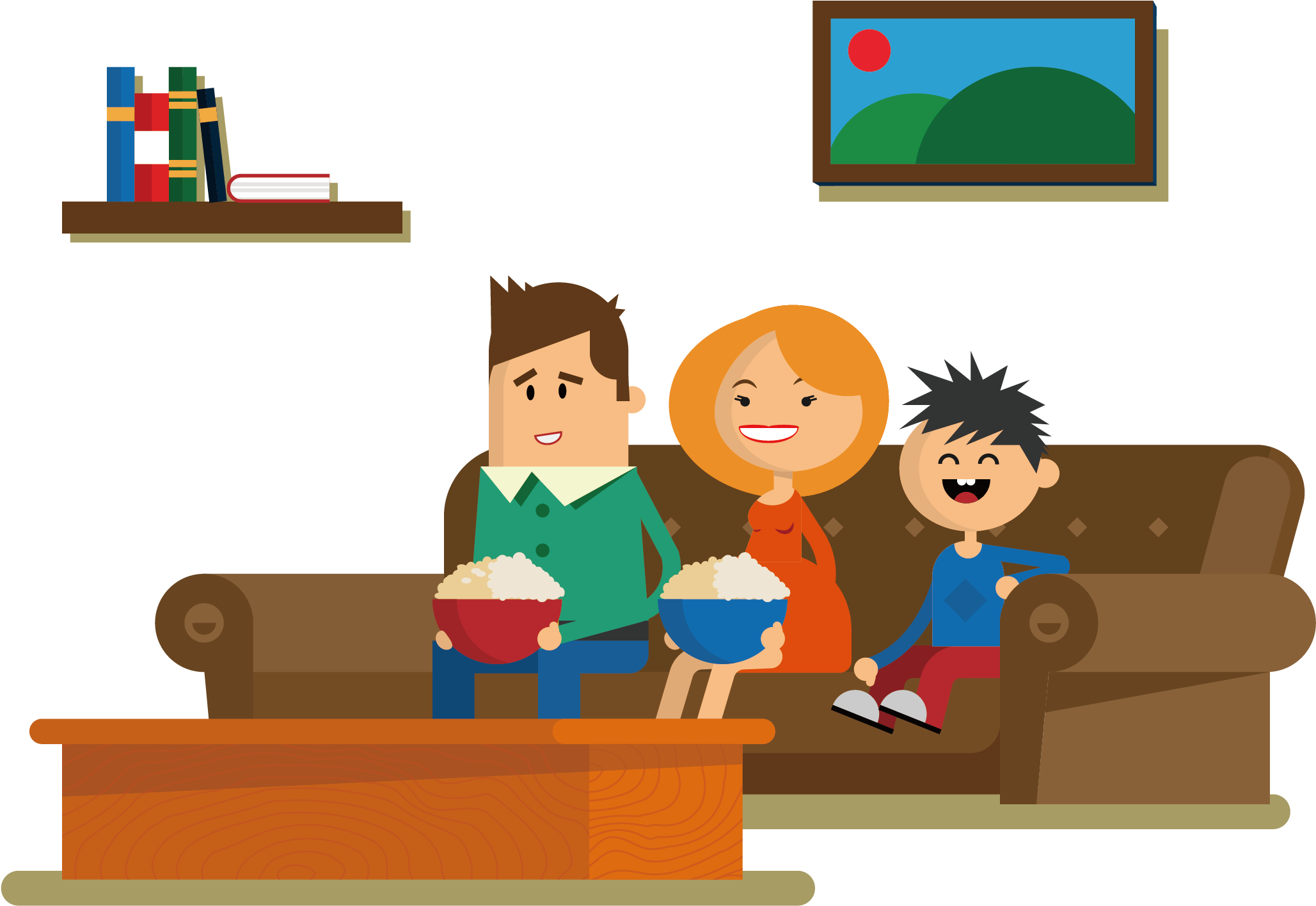 Couch Sitting Drawing Cartoon - People Watching Tv Png (2139x1625)