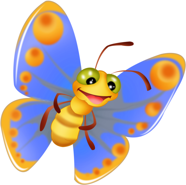 Cute Butterfly Cartoon Clip Art Images On A Transparent - Бабочки Для Детей (670x663)