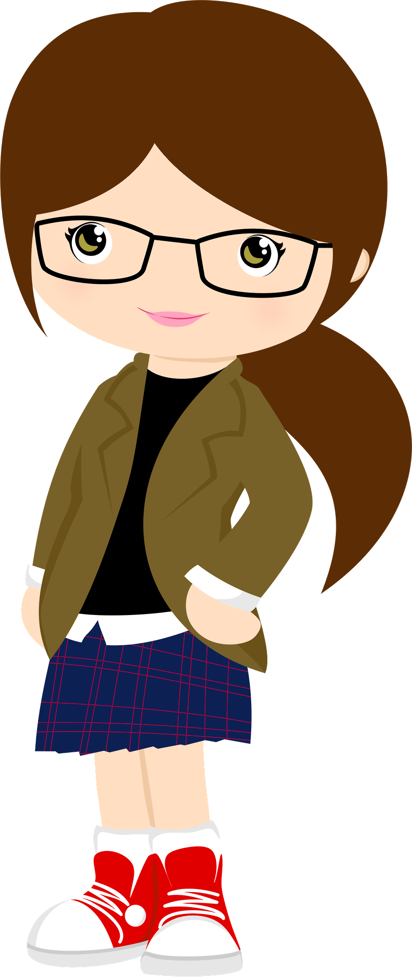 Girl With Glasses - Teacher Clipart Brown Hair (843x2000)