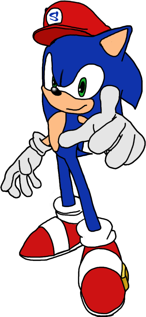 Sonic Drawing Mario - Sonic With Mario Hat (493x1072)
