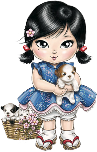 Girl With Three Puppies Mais - My Sisters Are My World (344x512)