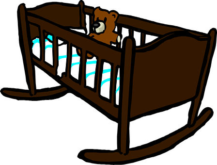 Cradle Crib Baby Teddy Wooden Sweet Crib C - Crib Clipart (448x340)