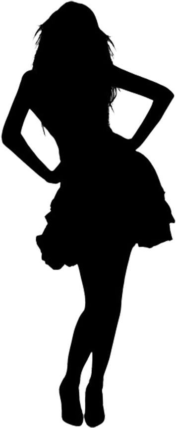 Silhouette Of Woman In Short Dress - Woman Silhouette Png (399x886)