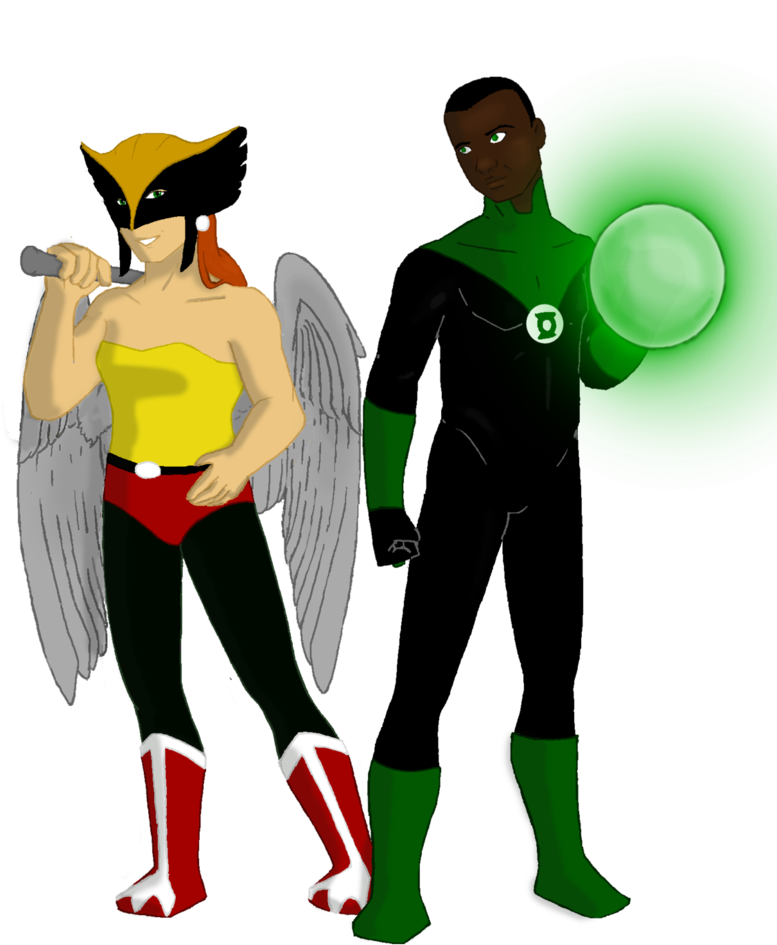 Hawkgirl And The Green Lantern By Kitti47 - Cartoon (822x972)