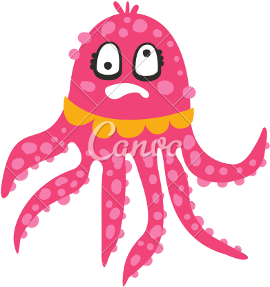 Cute Dizzy Cartoon Pink Octopus - Illustration (550x550)