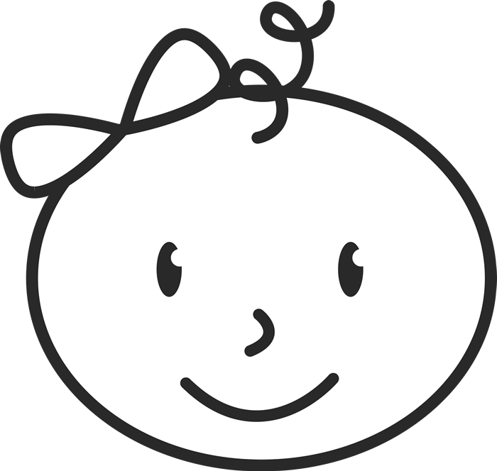 Newborn Baby Face With Bow And Curly-q Stamp - Stick Figure Baby Face (700x664)