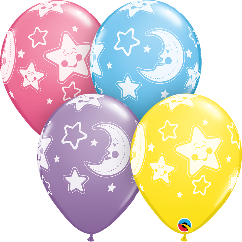 Baby Shower Moon & Stars - 11" Printed Latex Balloons Baby Moon & Stars - (800x800)