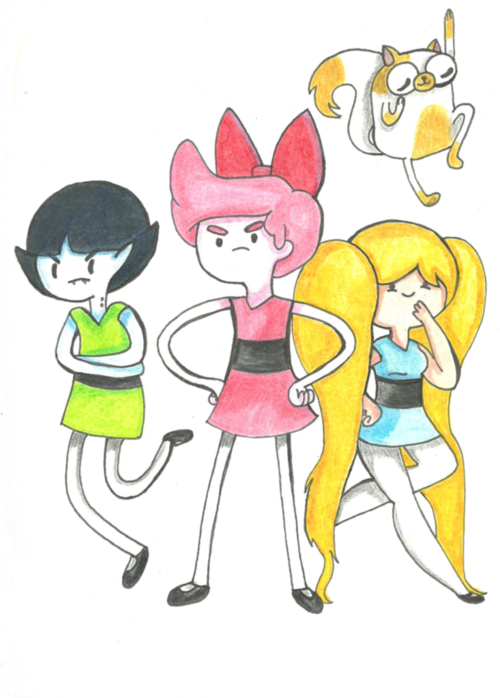 Be Cool, Blossom, And Blue Image - Powerpuff Girls Adventure Time (500x698)