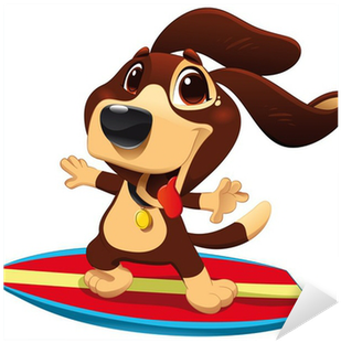 Funny Cartoon And Vector Sporty Character Sticker • - Surfing Dog Shower Curtain (400x400)