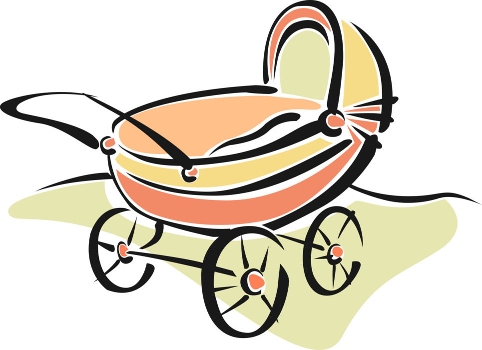 Vector Illustration Of Baby Carriage Pram Stroller - Kinderwagen (965x700)