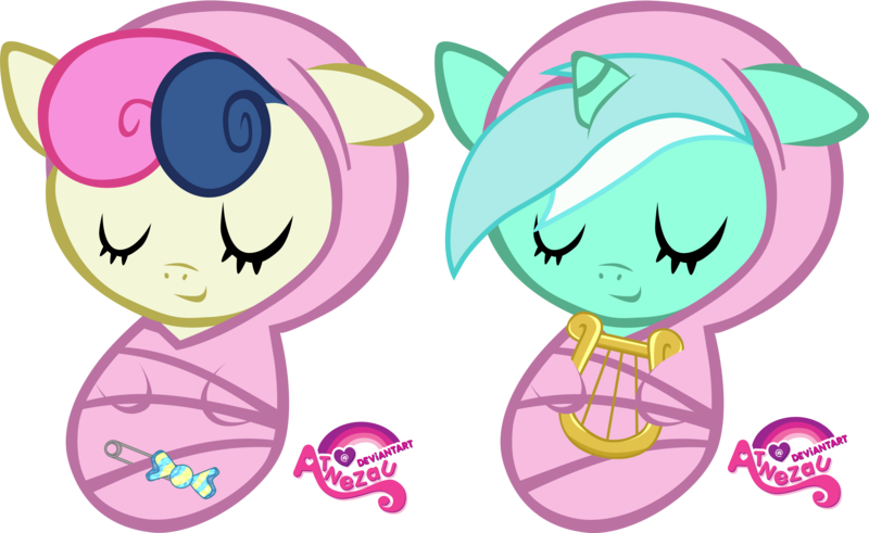 Newborn Bonbon Lyra Heartstrings Asleep By Atnezau - My Little Pony As Newborn (800x491)