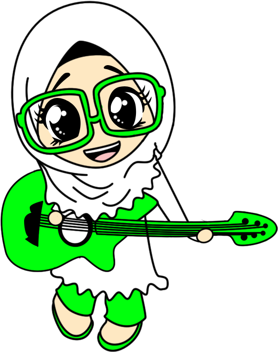 Veil Clipart Muslimah Cartoon - Gambar Kartun Muslimah Bermain Gitar (620x720)