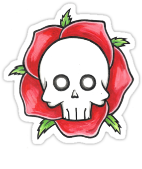 Generic Skull Rose Drawing Sticker Original Done In - Skull (375x360)