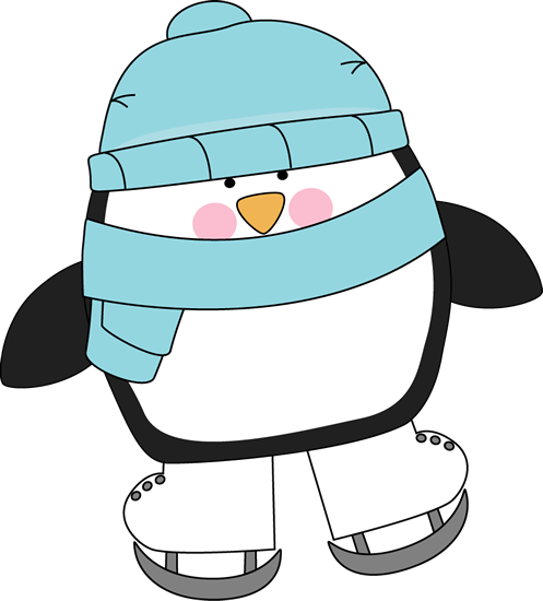 Cute Penguin Ice Skating - Cartoon (497x550)