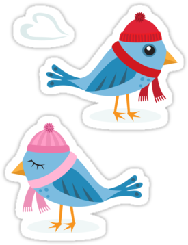 Cute Cartoon Stickers Featuring Two Blue Birds And - Love Birds In The Snow Card (375x360)