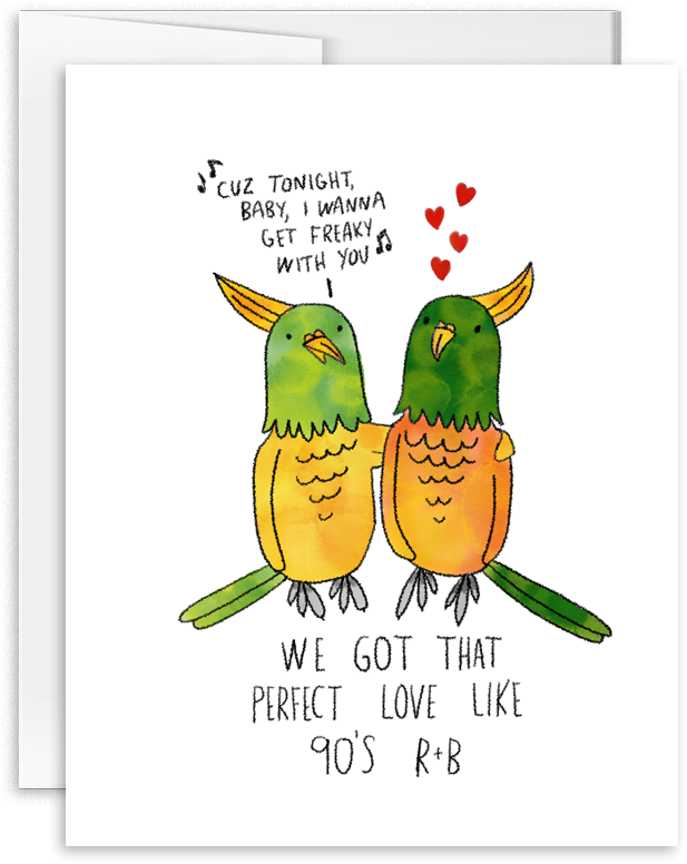 Watercolor Greeting Card For Lovers 90's R N B Birds - Cartoon (1000x1000)