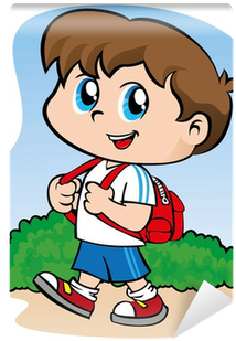 Child Student Walking With Backpack Wall Mural • Pixers® - Niño Con Su Mochila (400x400)