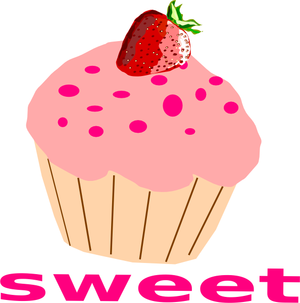 Strawberry Cupcake With Pink Frosting Clip Art At Clker - Strawberry Cupcakes Clipart (594x598)