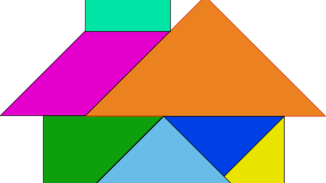Outline Of A House In Coloured Blocks - Tangram Using Geometrical Shapes (640x360)