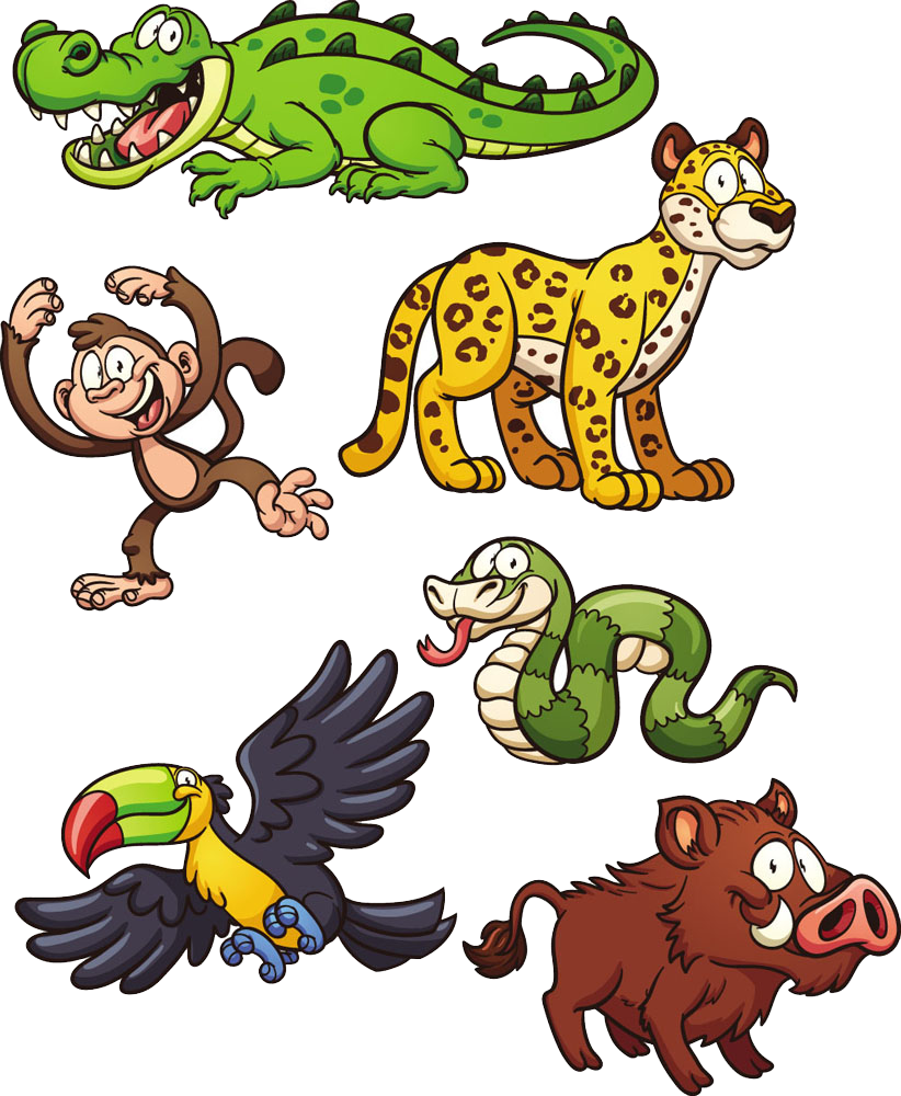 Jungle Animal Snake Jaguar Clip Art - Cartoon Jungle Animals (822x1000)