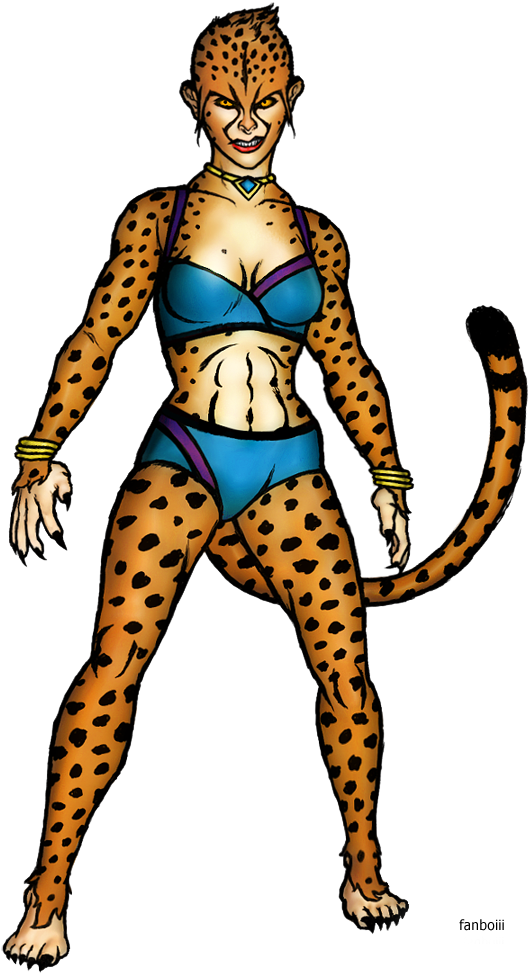 Cheetah Lion Cat Character Png 543 - Dc Comics Cheetah Png (570x977)