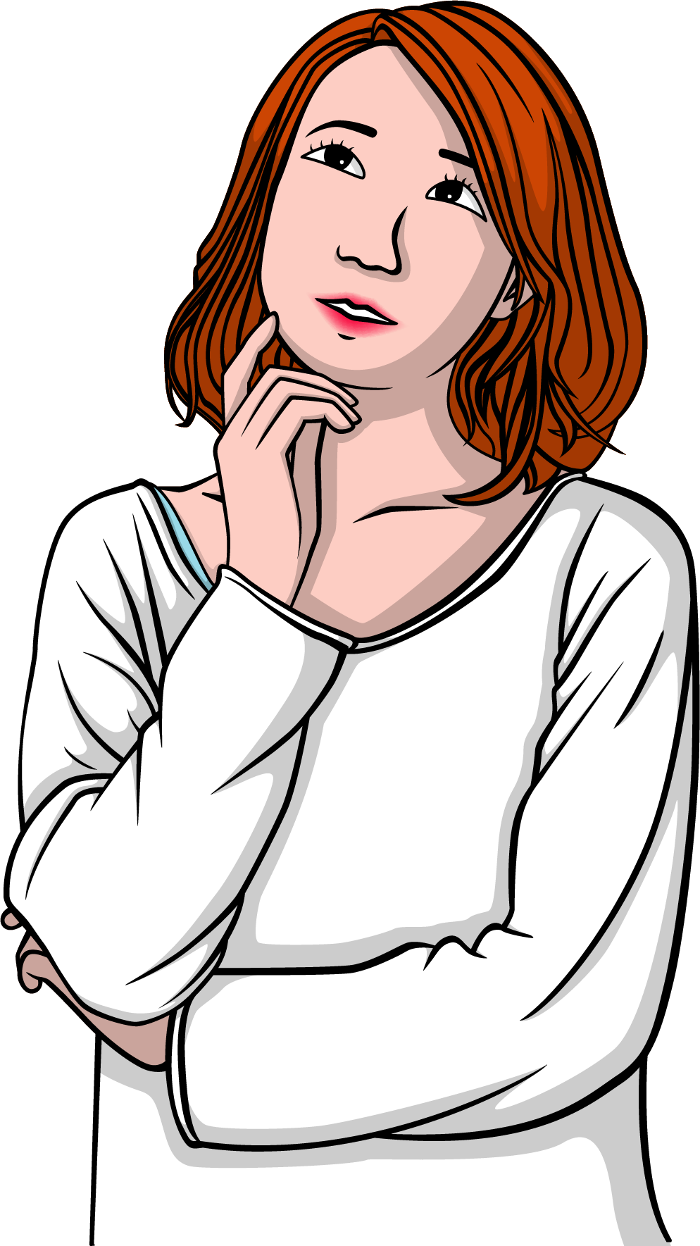 Woman Thought Girl Clip Art - Thinking Girl Cartoon Image Png (994x1769)