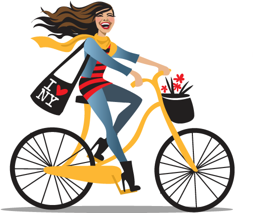Bigsmile - Girl On Bicycle Clipart (553x496)