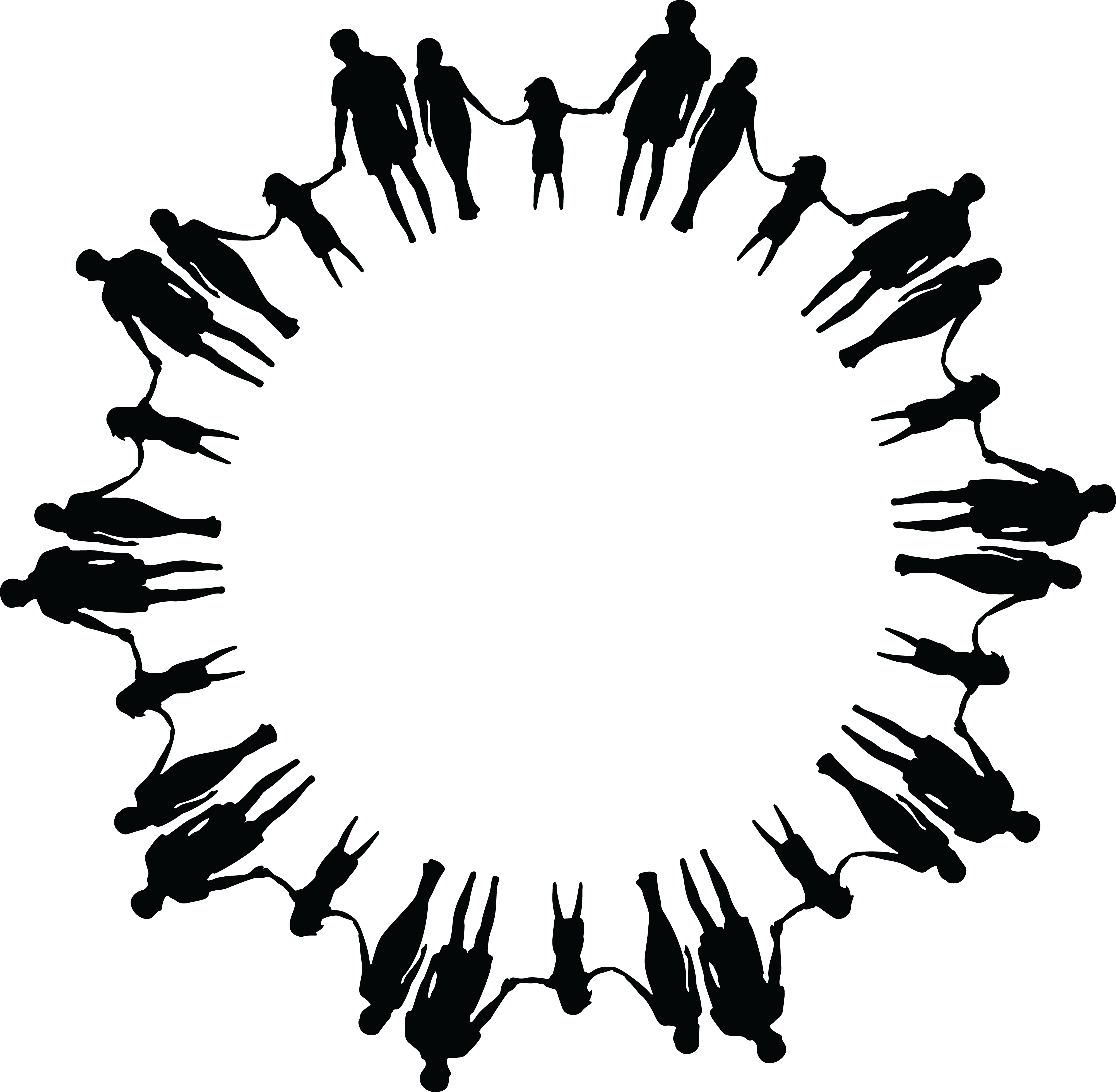 Free Clipart Of A Black And White Round Frame Made - Holding Hands Circle (4000x3915)