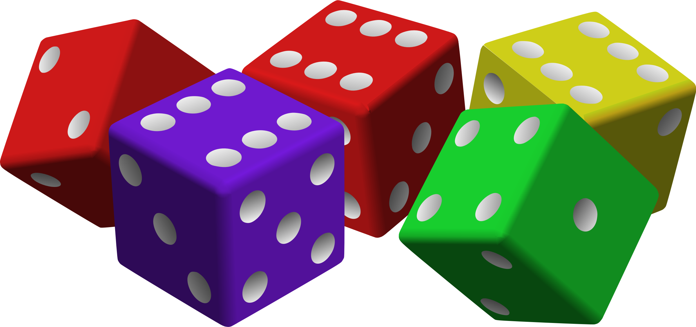 Five Dice 2 Openclipart - Dice Clipart (2400x1130)