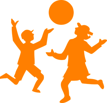 Children Playing Ball Silhouette Orange Ha - Kids Playing Clip Art (353x340)