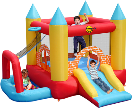 Hot Air Balloon Slide And Hoop Bouncer - Happy Hop Jumping Castle (600x450)