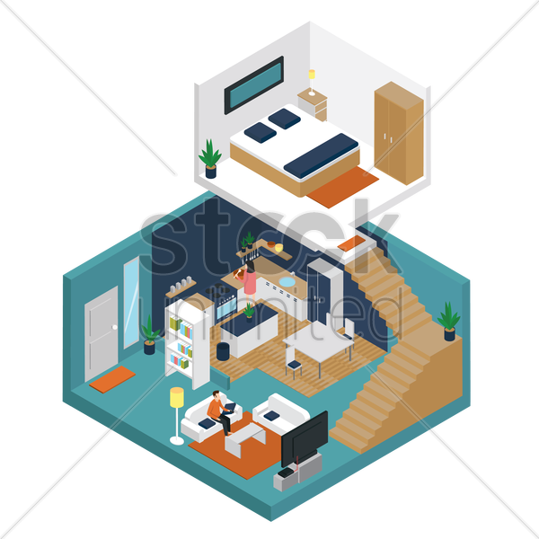 Isometric House V矢量图形 - Comics (600x600)