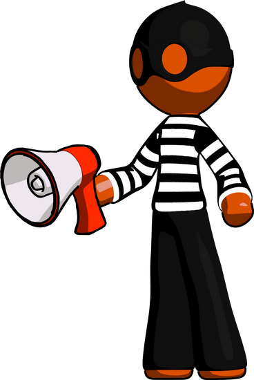 Orange Thief Man Holding Megaphone Bullhorn Facing - Megaphone (368x550)