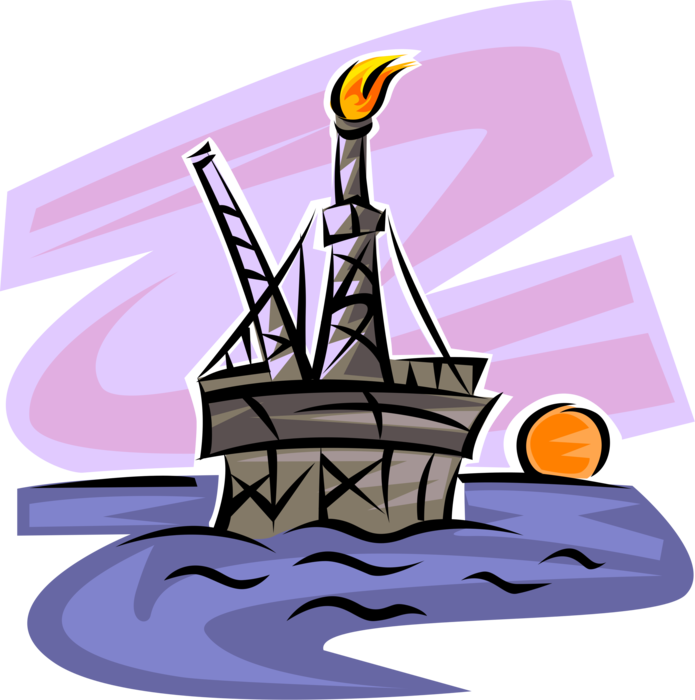 Vector Illustration Of Offshore Petroleum Fossil Fuel - Illustration (695x700)