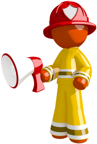 Orange Man Firefighter Holding Megaphone - Firefighter (387x550)
