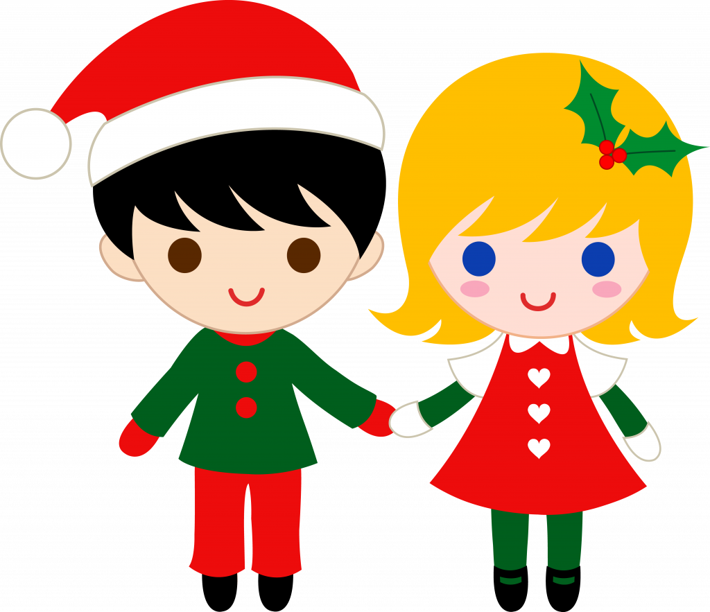 Christmas ~ Merry Christmas Banner Clipart Kid Free - Boy And Girl Holding Hands Clipart (1024x883)