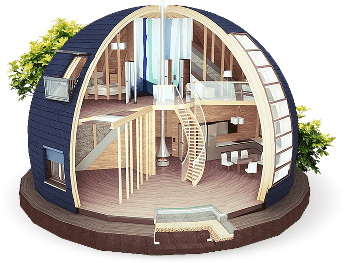 Ağaç Ev - Geodesic Dome Home Interior (731x570)
