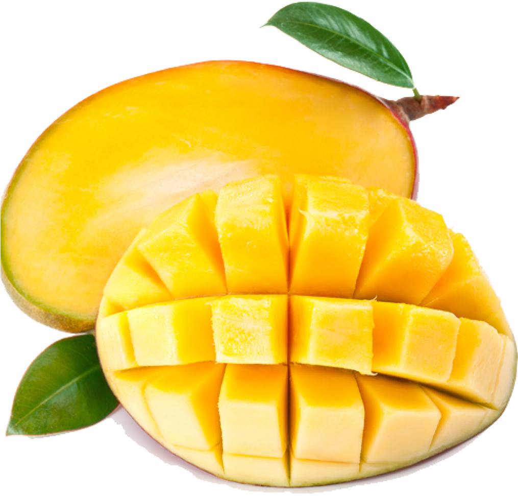 Ripe Fresh Mango With Slices And Leaves - Transparent Mango Png (1024x1024)