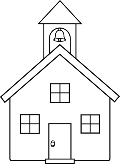 School House Line Art - Drawing Of A Church (403x550)